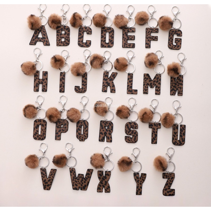 Monogram Keychain Leather - Fashion Leopard English Alphabet Artificial Leather