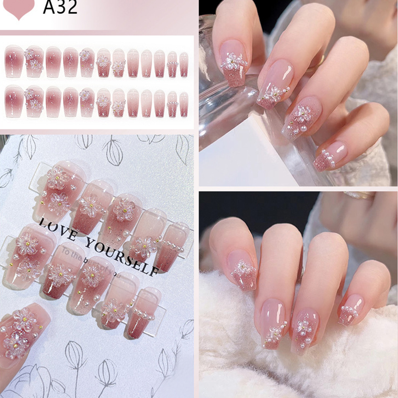 Pressed Flower Art - 24pcs Medium Long Acrylic Fake Nails