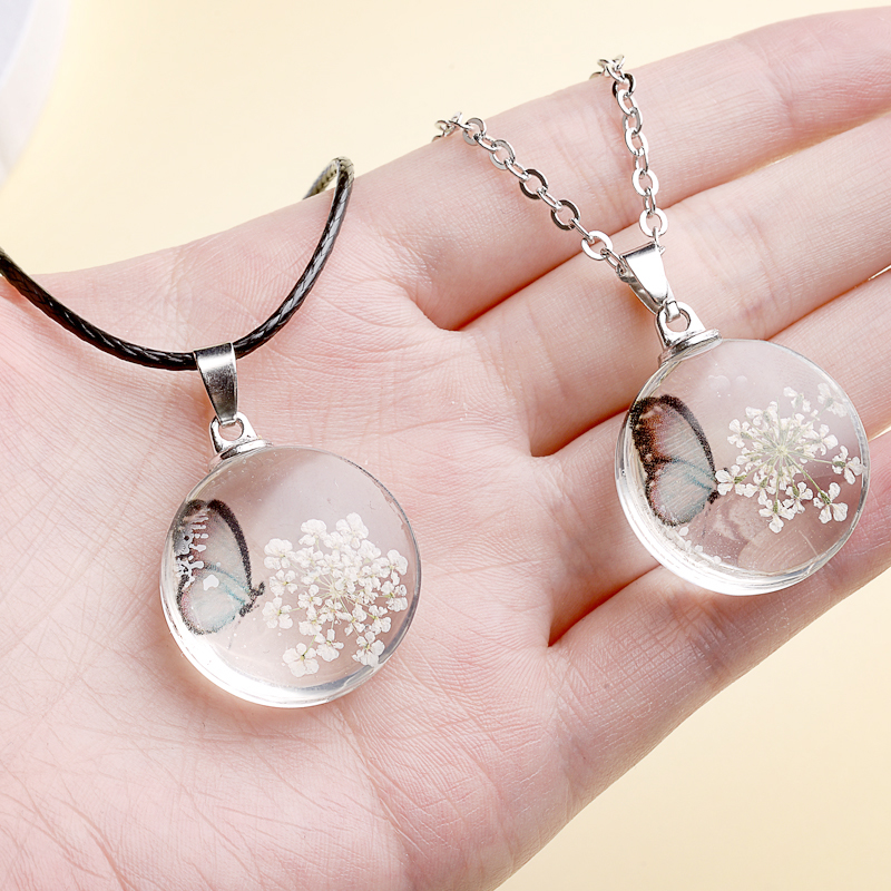 Birth Flower Necklace - Fahion Glass Charm Real Dried Flower