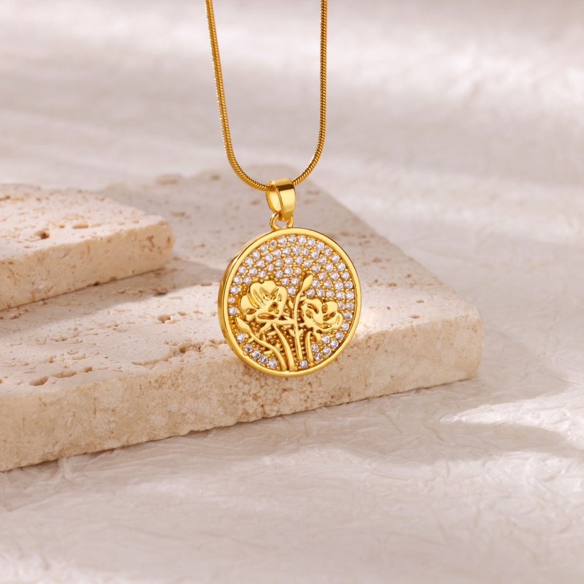 Birth Flower Necklace - Zircon Flower Necklaces For Women Gold