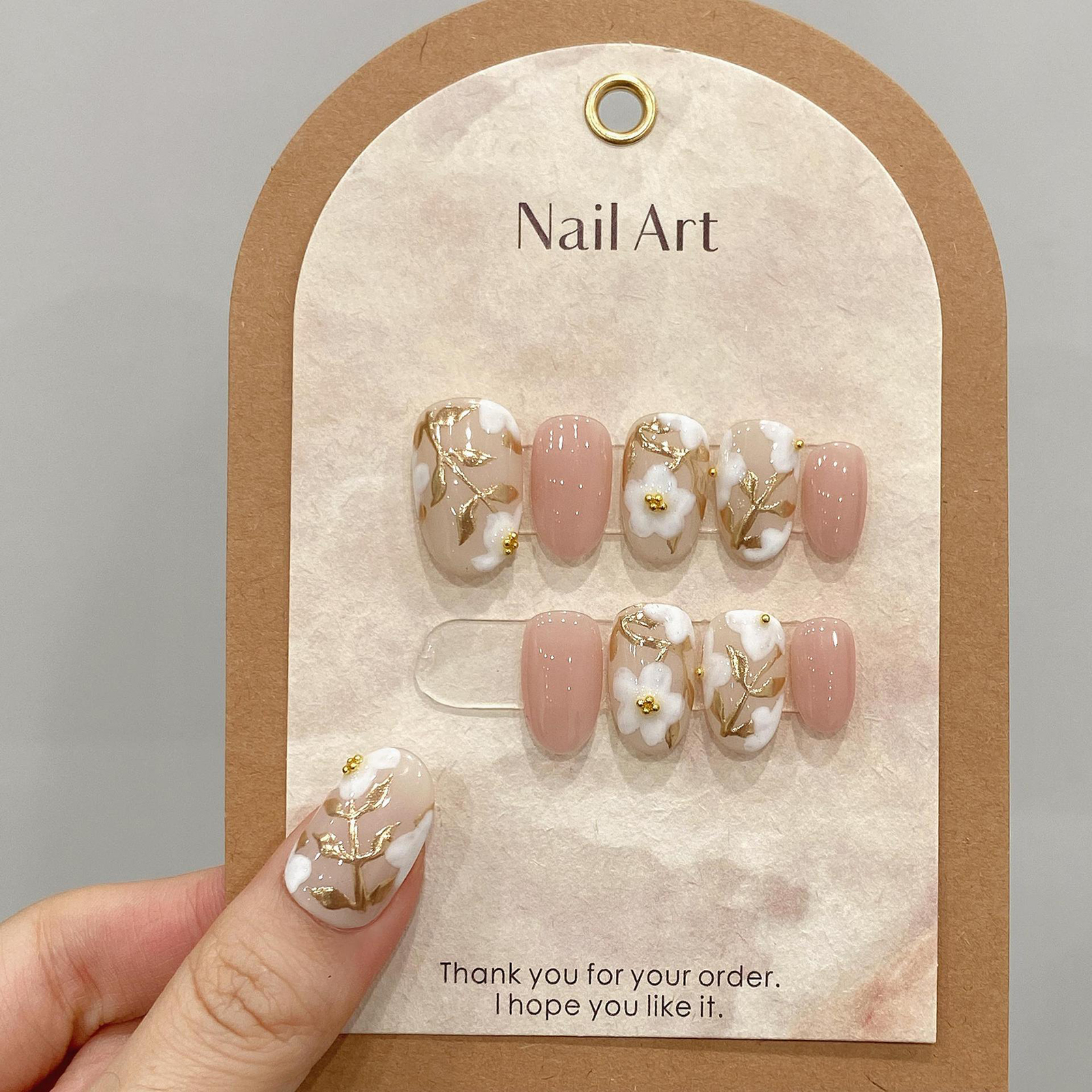 Pressed Flower Art - Handmade Press on Nails with White