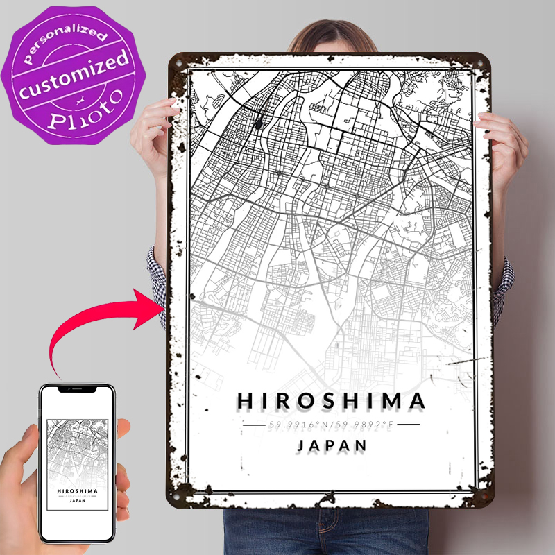 Custom Map Poster - Hiroshima Map Lightly 3D Tin Poster