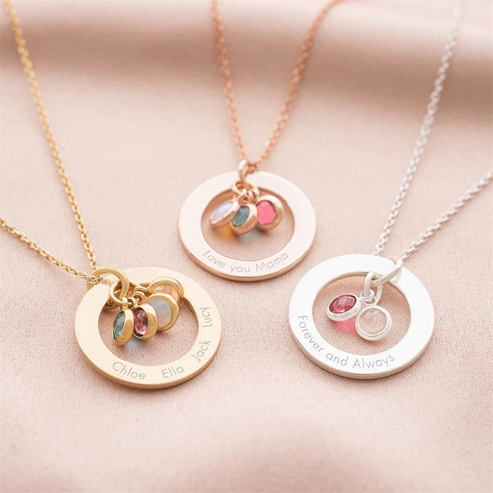 Birth Flower Necklace - Custom Birthstone Eternal Ring Necklace Personalized