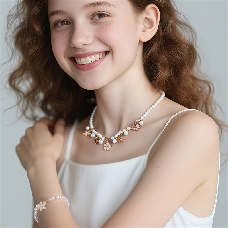 Coordinates Bracelet - 2pcs/set Ocean & Garden Faux Pearl