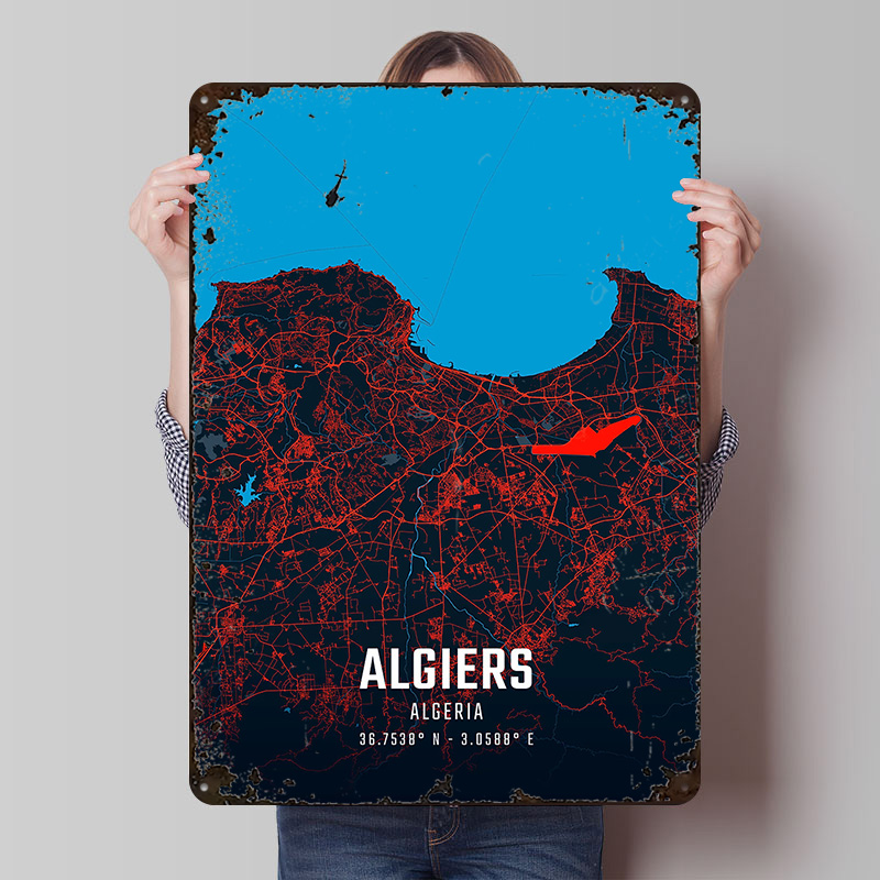 Custom Map Poster - Algiers City Map Metal Poster Customized