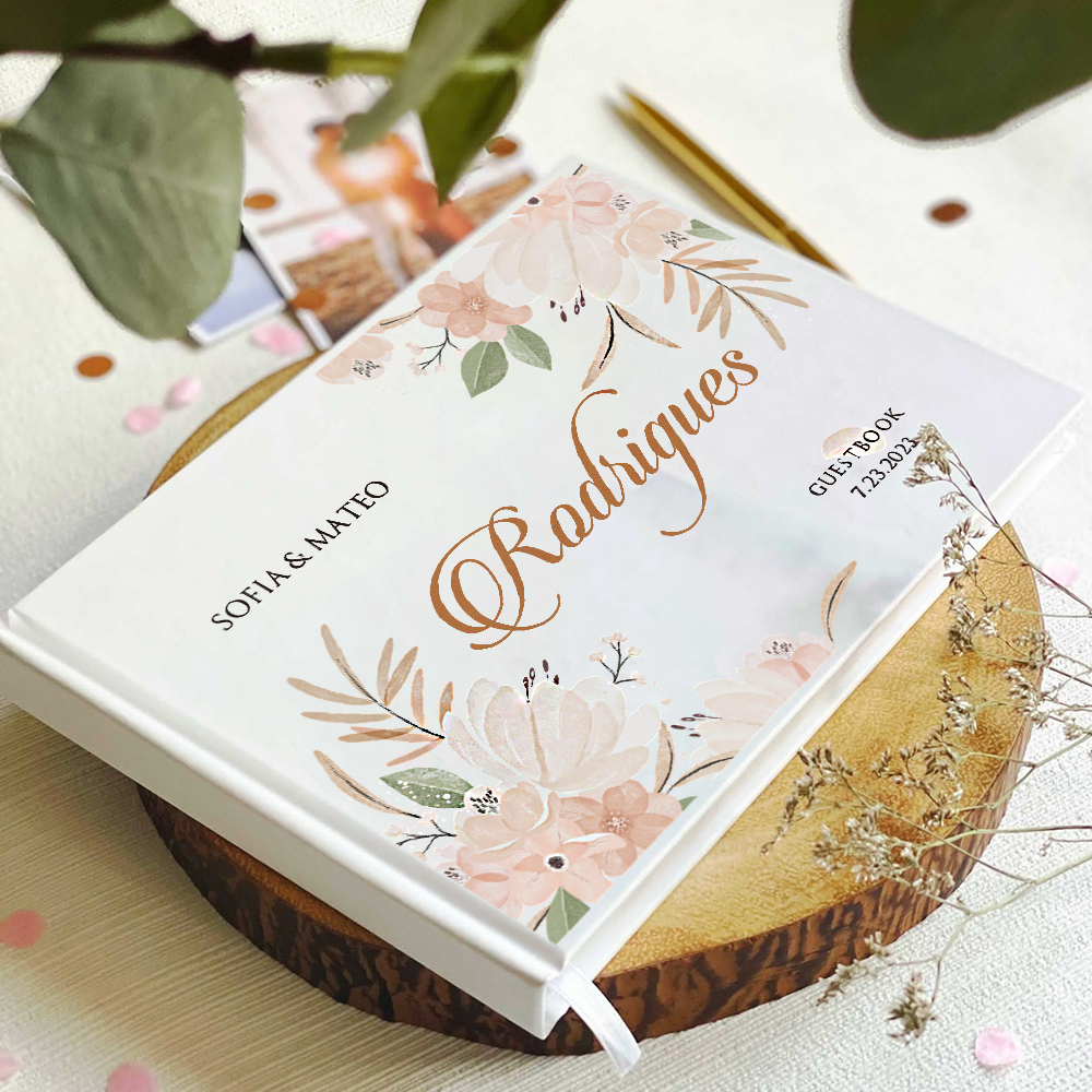 Custom Photo Book - Custom Wedding White Guest Book Watercolor