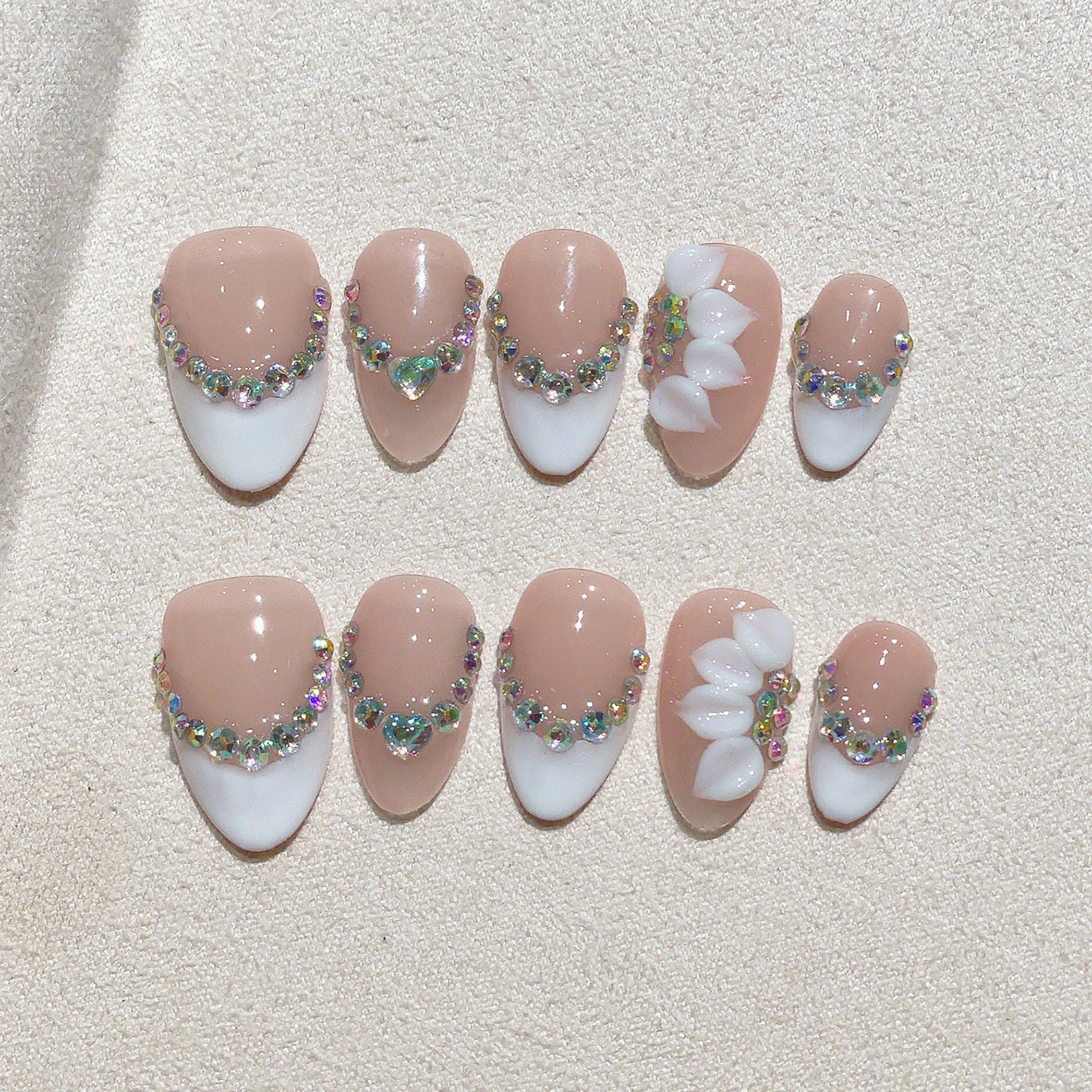 Pressed Flower Art - 10pcs Short Almond Handmade Press On