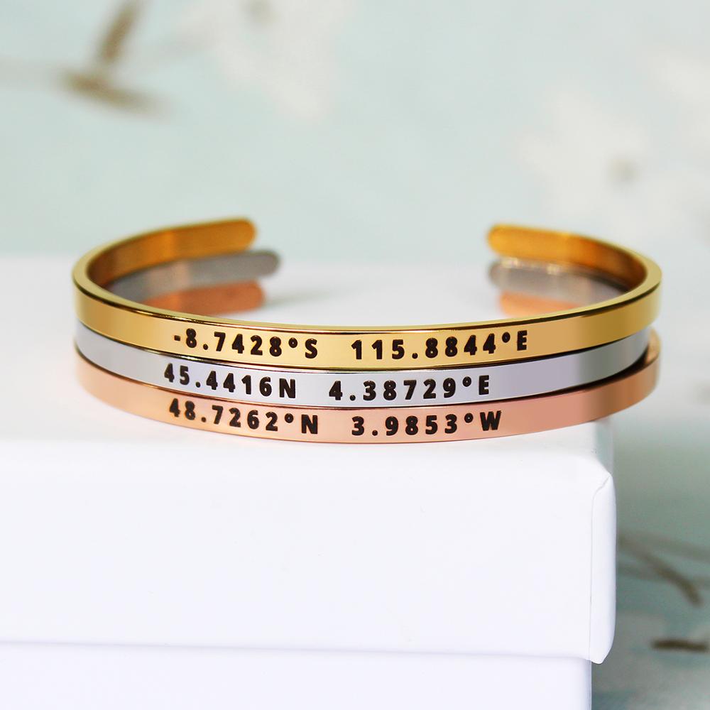 Coordinates Bracelet - 4mm Width Custom Coordinates Bracelet Stainless