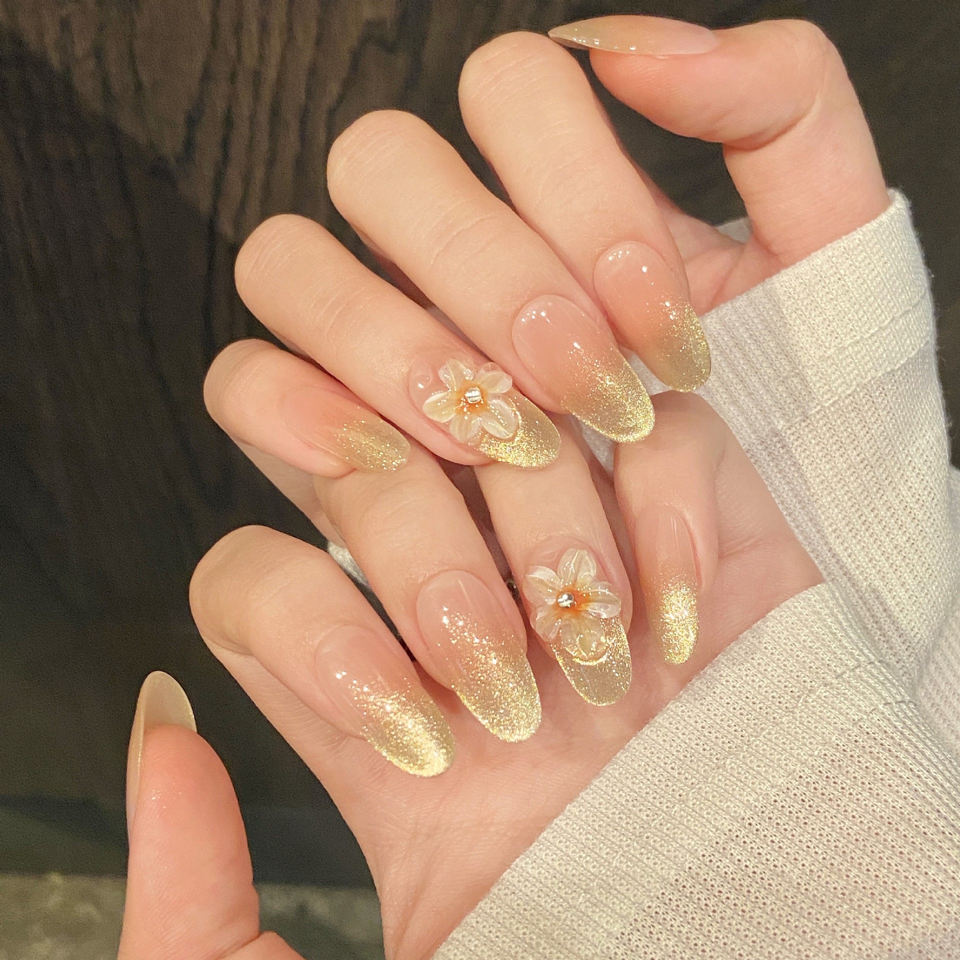 Pressed Flower Art - 10pcs Handmade Press on Nails Gradient