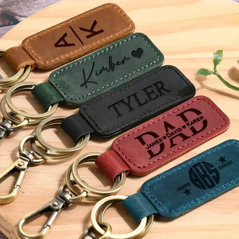 Initial Ring Custom - Laser Custom Logo Leather Keychain Engrave