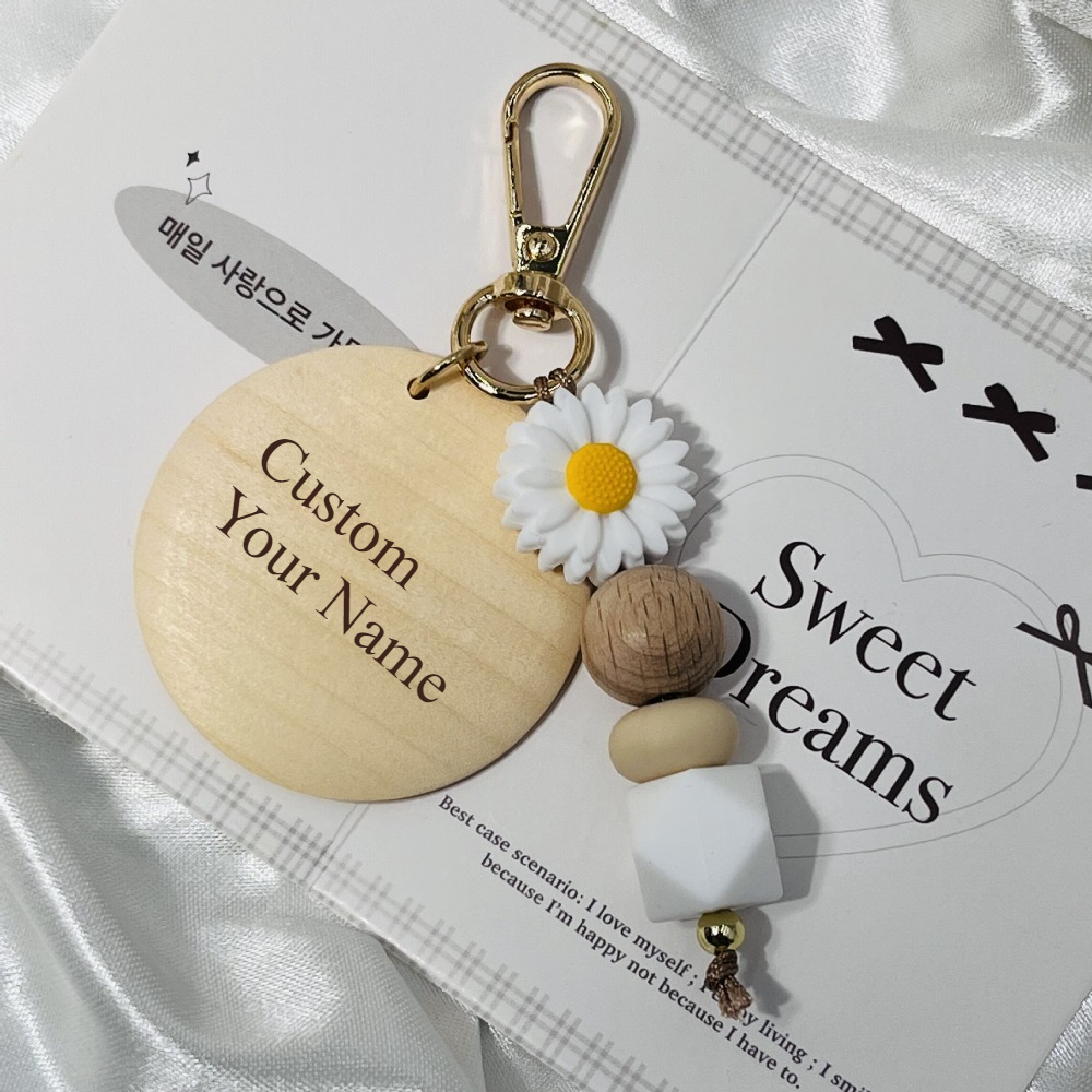 Initial Ring Custom - Creative Bamboo Pendant Keychain Cartoon Daisy
