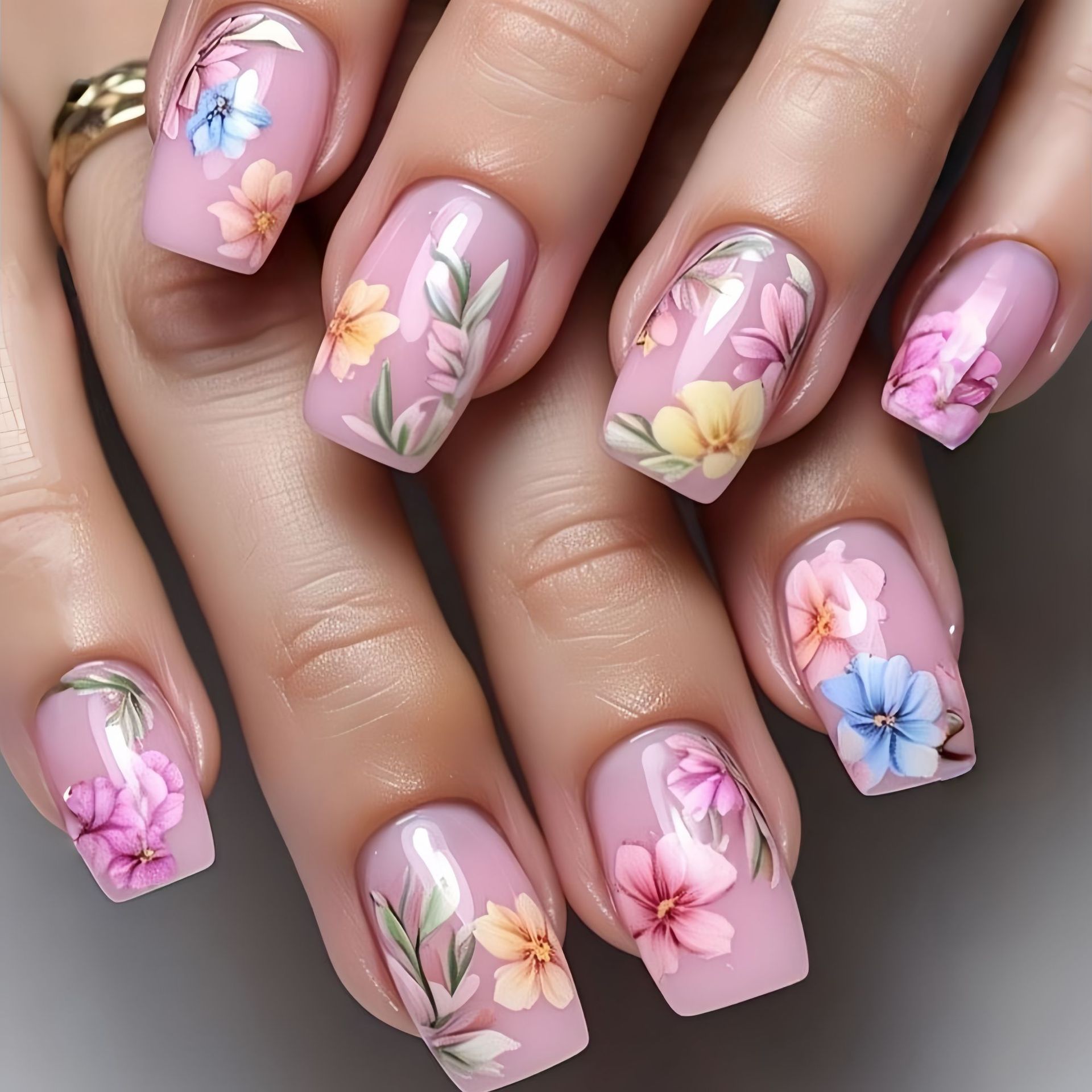 Pressed Flower Art - Medium fake nails for women gilrs