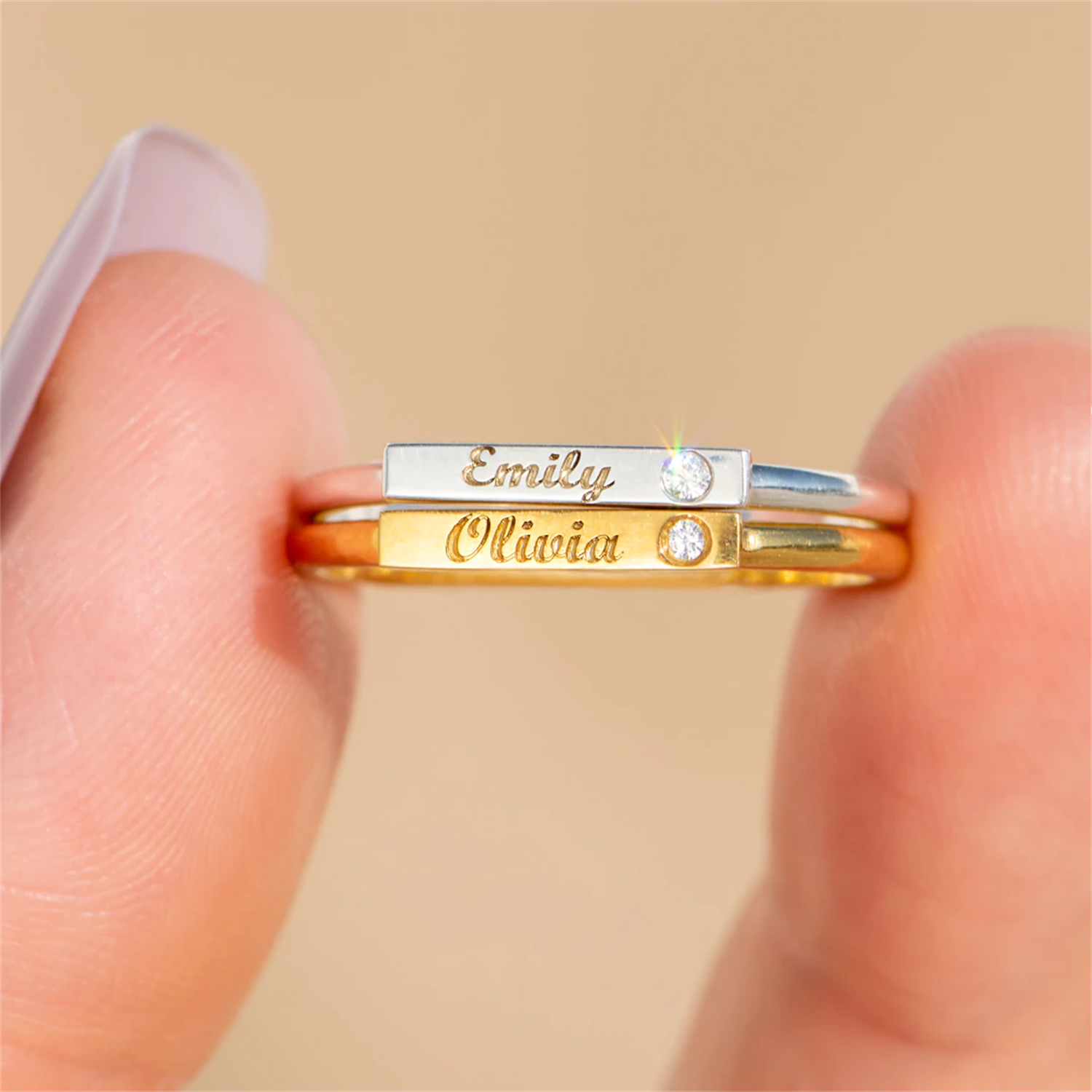 Initial Ring Custom - PERSONALIZED ENGRAVED MINIMALIST BAR RING Personalized