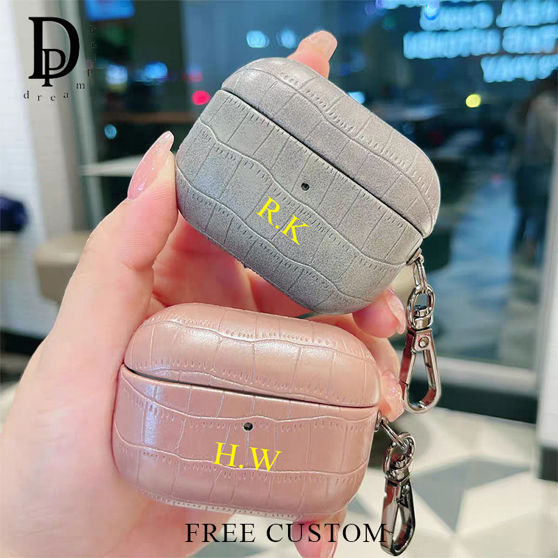Monogram Keychain Leather - Custom Name Crocodile Leather Eaphone Case