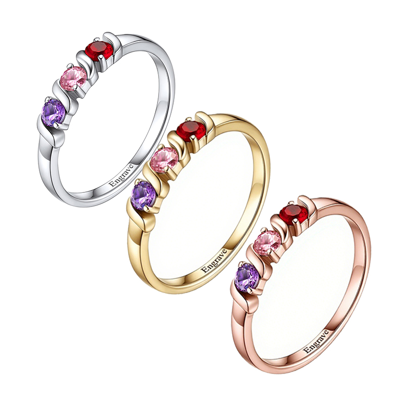 Initial Ring Custom - Personalized Names Ring with 1-5 Birthstones