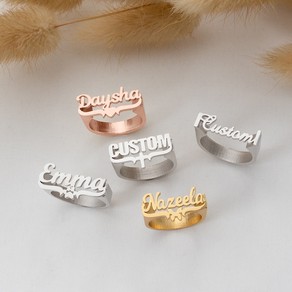 Initial Ring Custom - Customized Name Rings, Personalized Cross Stainless