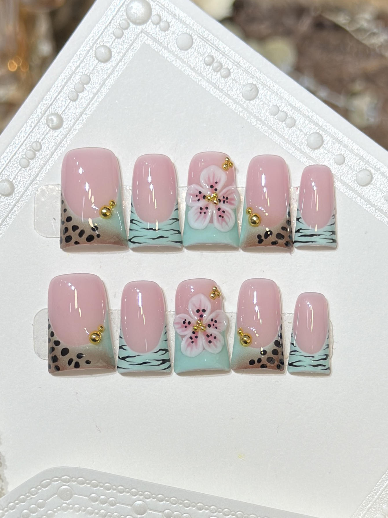 Pressed Flower Art - 10pcs Press on Nails Duck Mouth