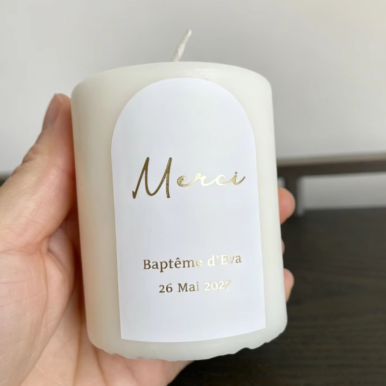 Personalised Candle Label - Custom Baptism Candle Merci Thank you
