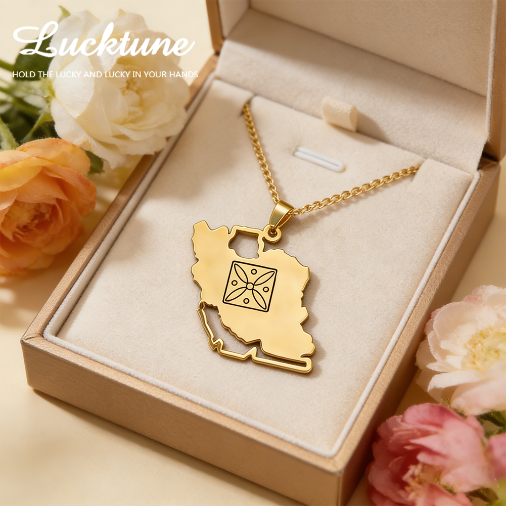 Custom Star Map - Lucktune Iran Map Pendant Necklace Stainless