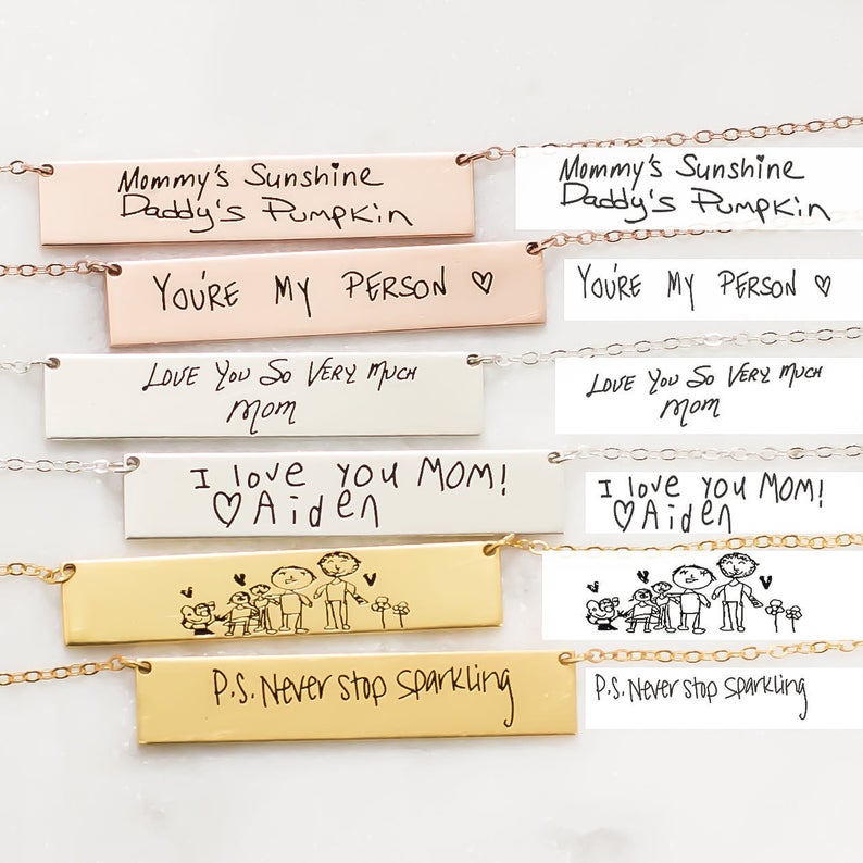 Handwriting Necklace Bar - Personalized Custom Actual Handwriting Name Necklace