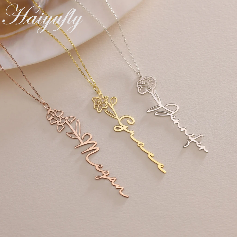 Birth Flower Necklace - Haiyufly Custom Name Necklace for Women