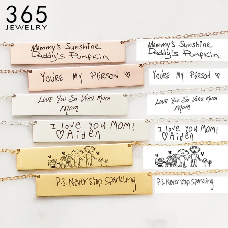 Handwriting Necklace Bar - Custom Handwriting Name Bar Pendant Necklace