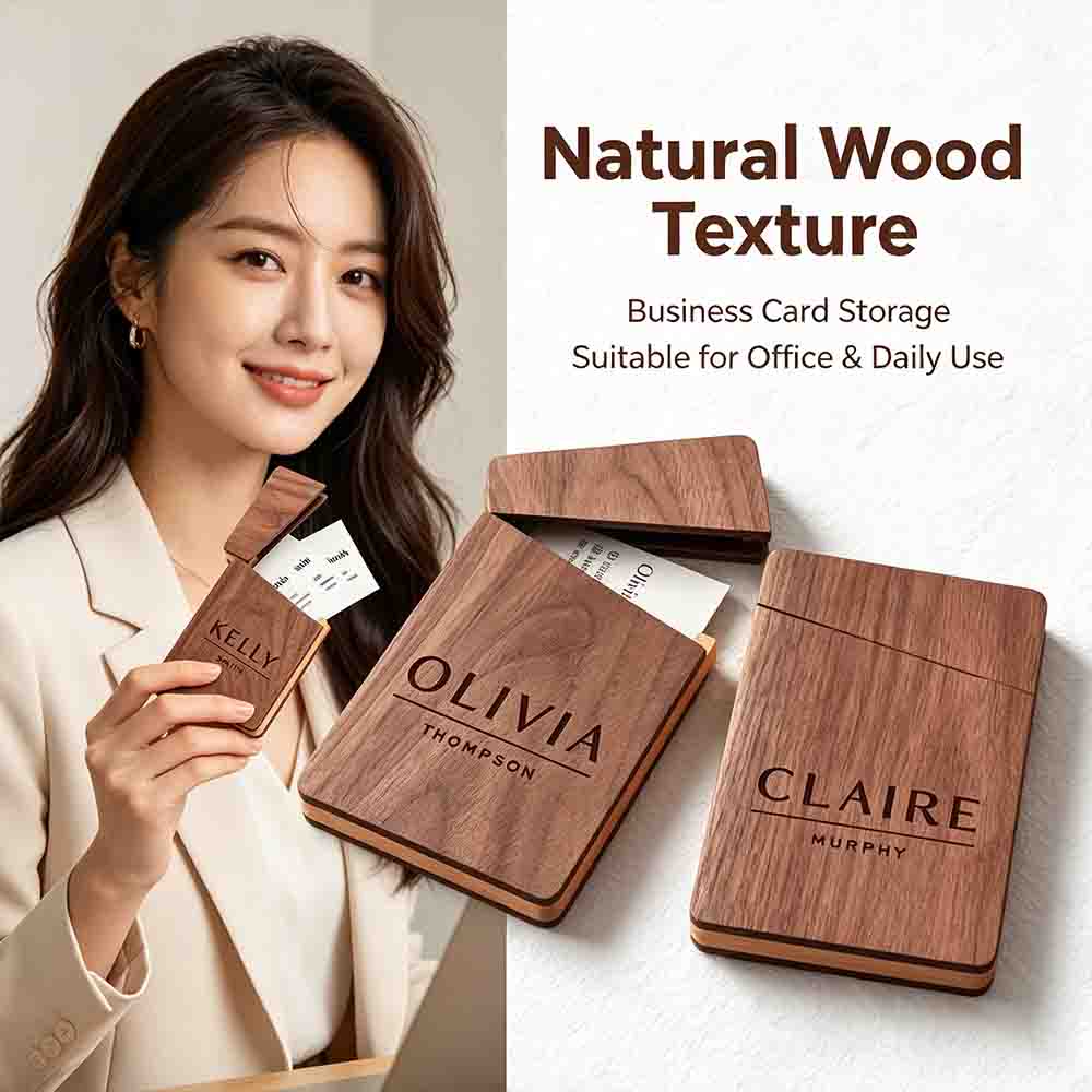 Personalized Name Box - Business Card Holder Wooden Office Desk