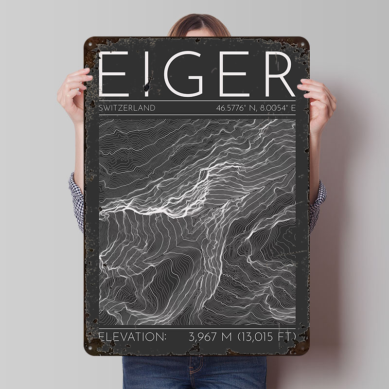 Custom Map Poster - Eiger Mountain Topographic Contour Map Metal