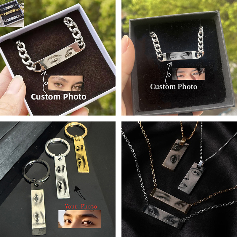 Initial Ring Custom - Personalized Customizable Engraved Eye Picture Keychain