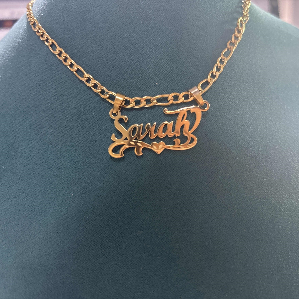 Name Necklace Custom - Custom Figaro Chain Heart Name Necklace