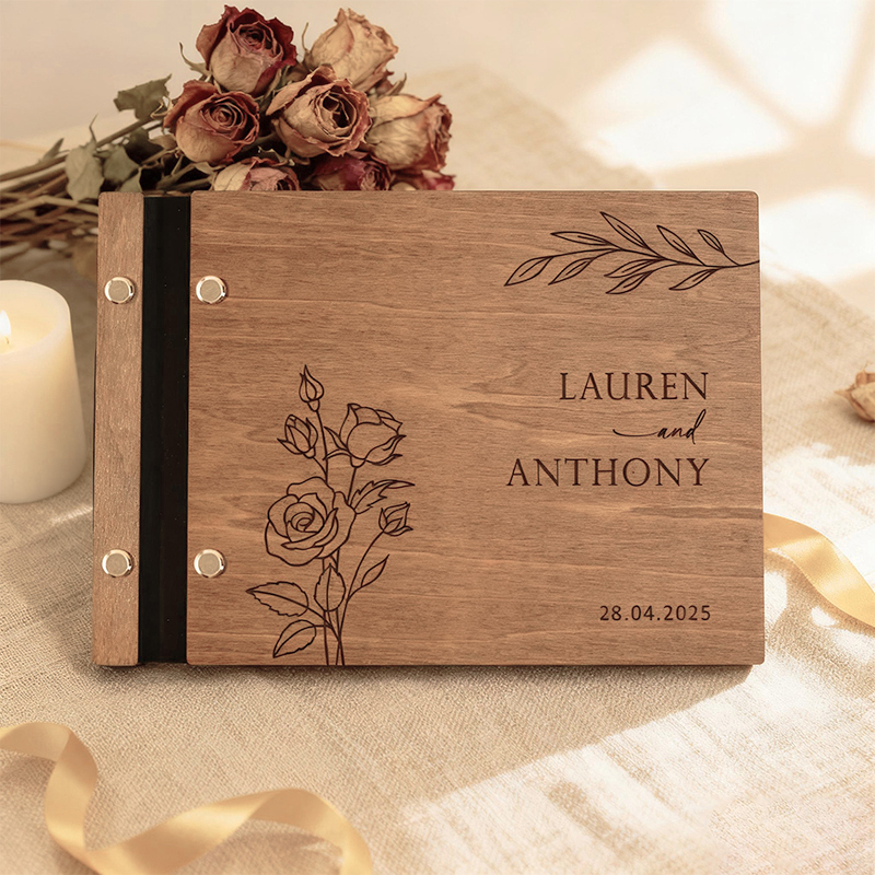 Custom Photo Book - Personalized Wooden Wedding Guest Book Custom