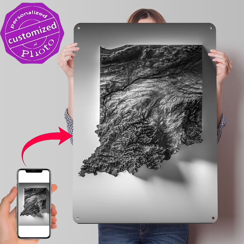 Custom Map Poster - Indiana Topographic Map Printed Poster Customized