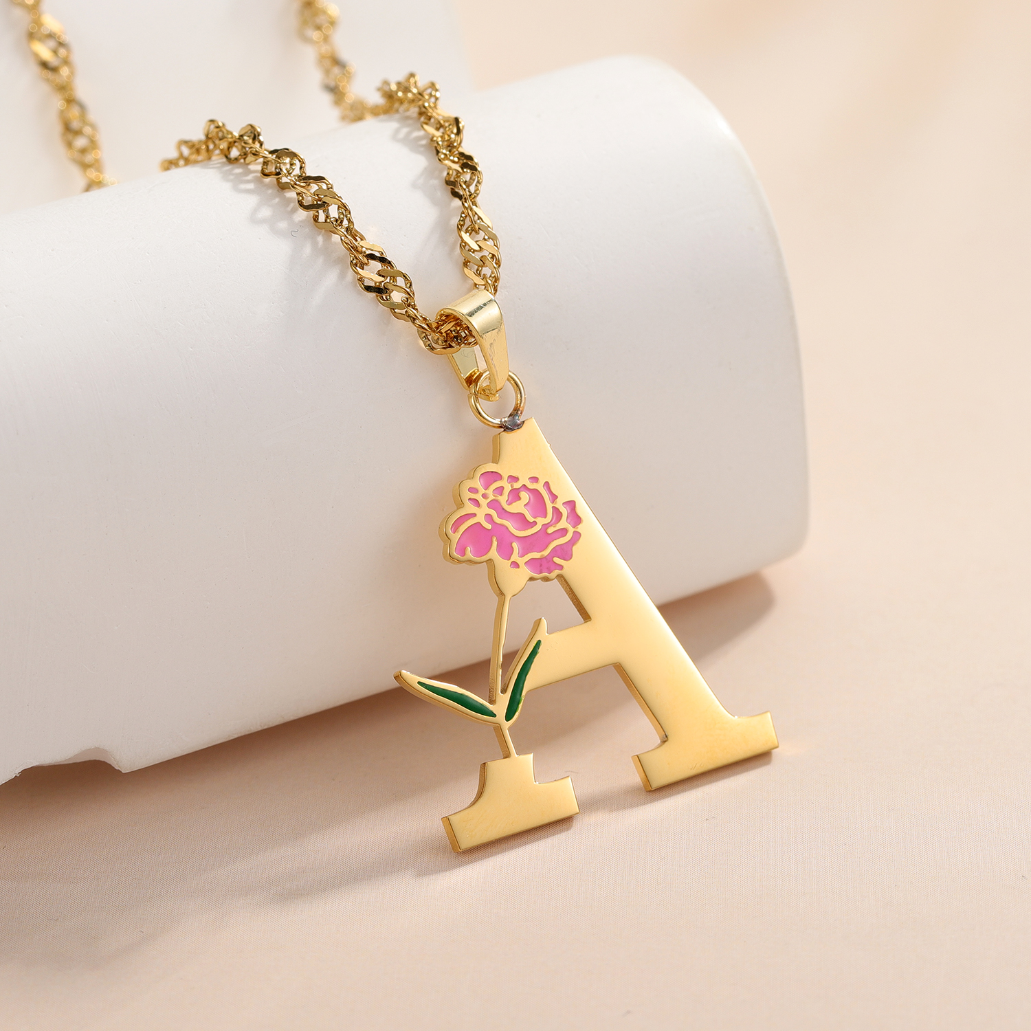 Birth Flower Necklace - Custom Flower Initial Letter Pendant Necklace