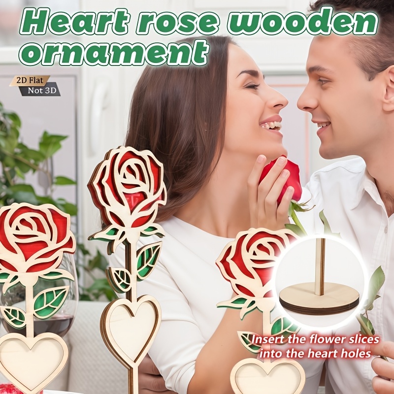 Engraved Wood Frame - 2pcs Handmade Engraved 2D Wooden Rose
