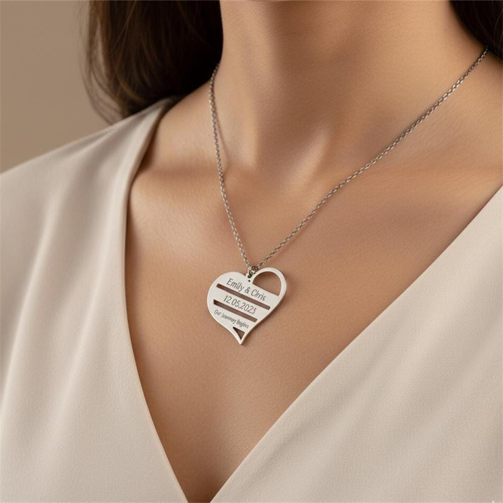 Birth Flower Necklace - Custom Heart Necklace Stainless Steel Personalised