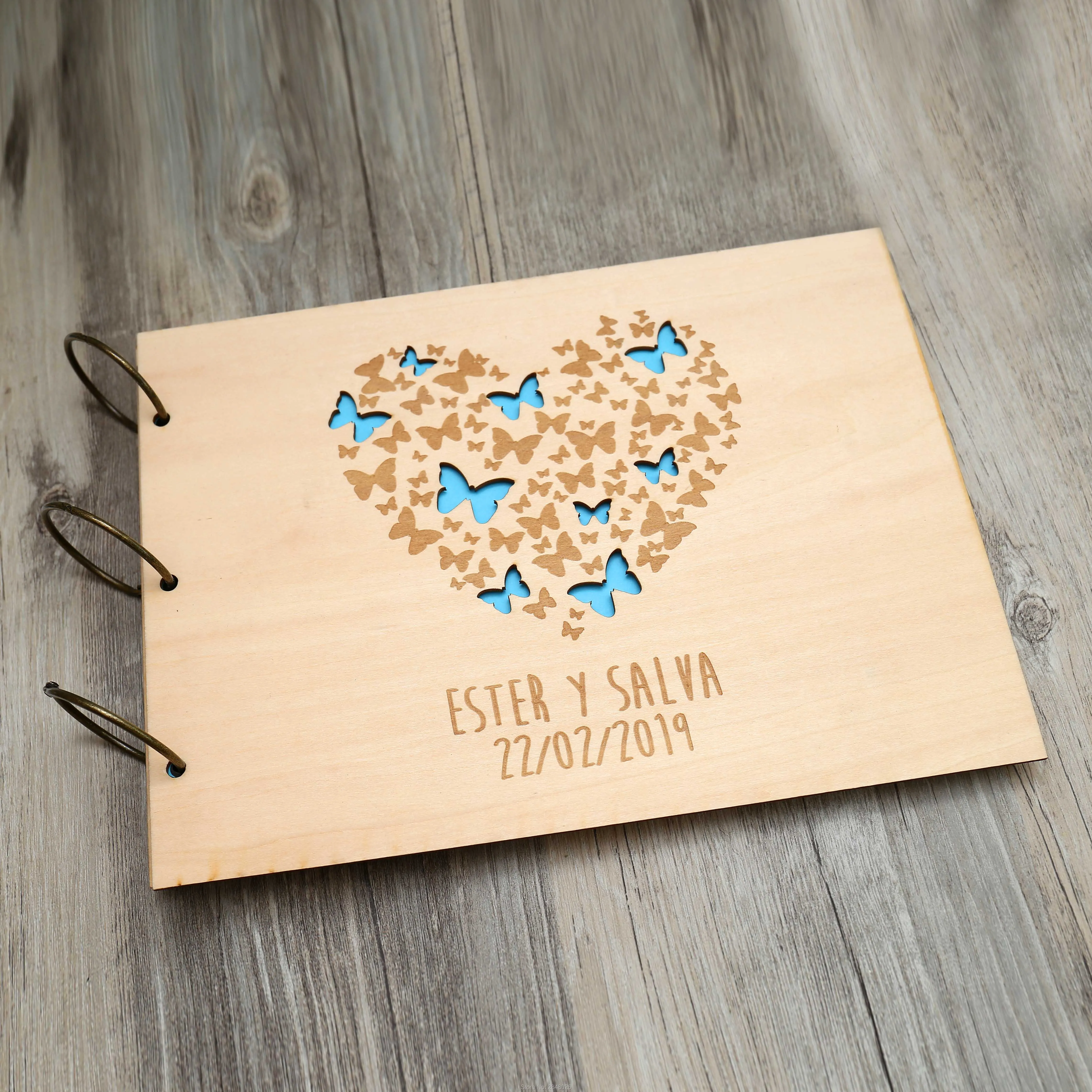 Custom Photo Book - Rustic engraved Heart wedding guestbook,Custom Mr