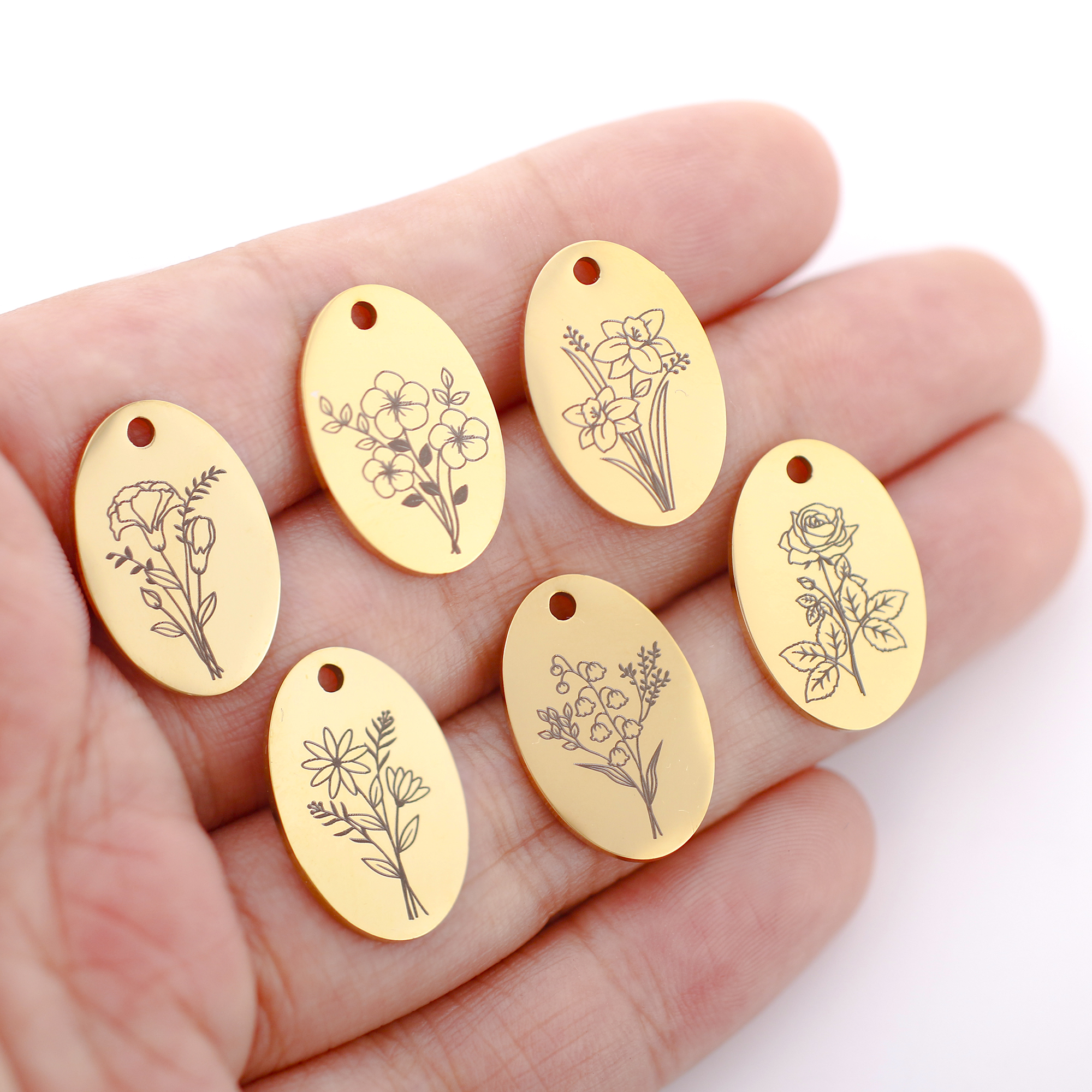 5Pcs Oval Birth Month Flower P - Birth Flower Necklace recension och pris