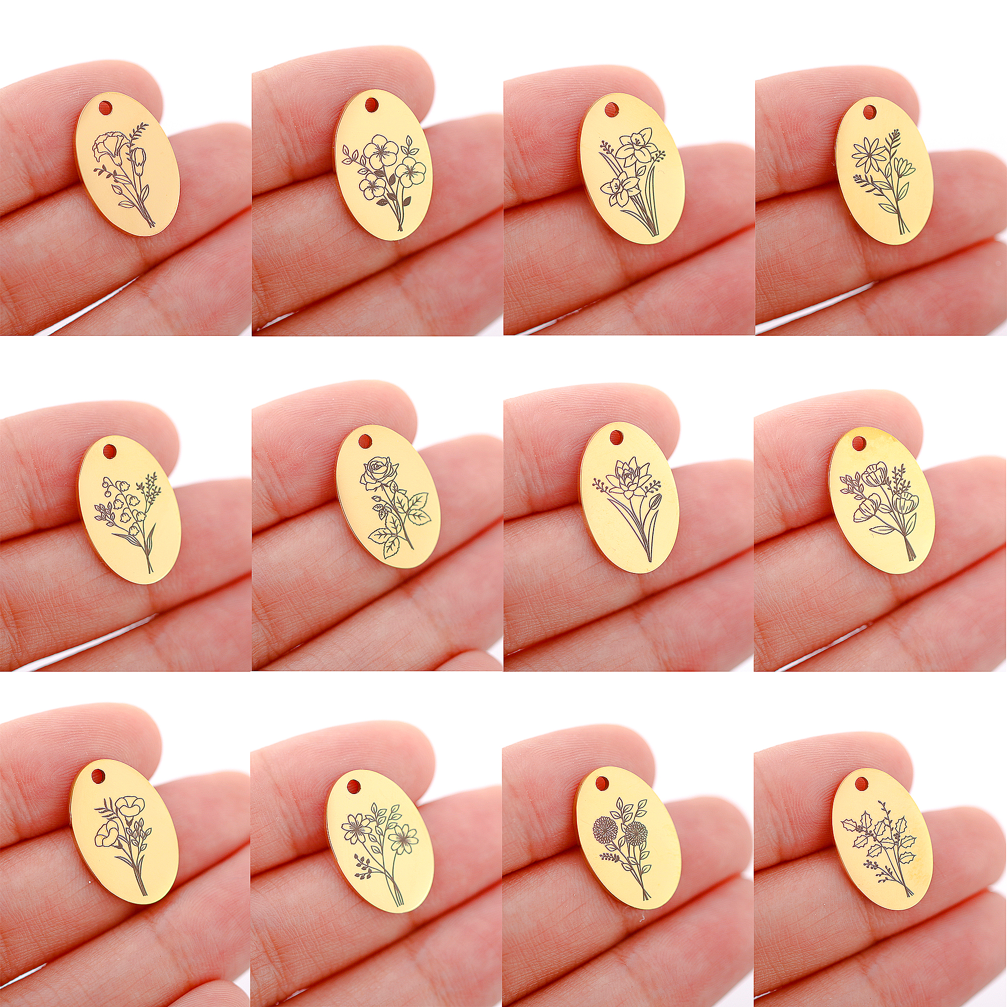 5Pcs Oval Birth Month Flower P - Birth Flower Necklace recension och pris