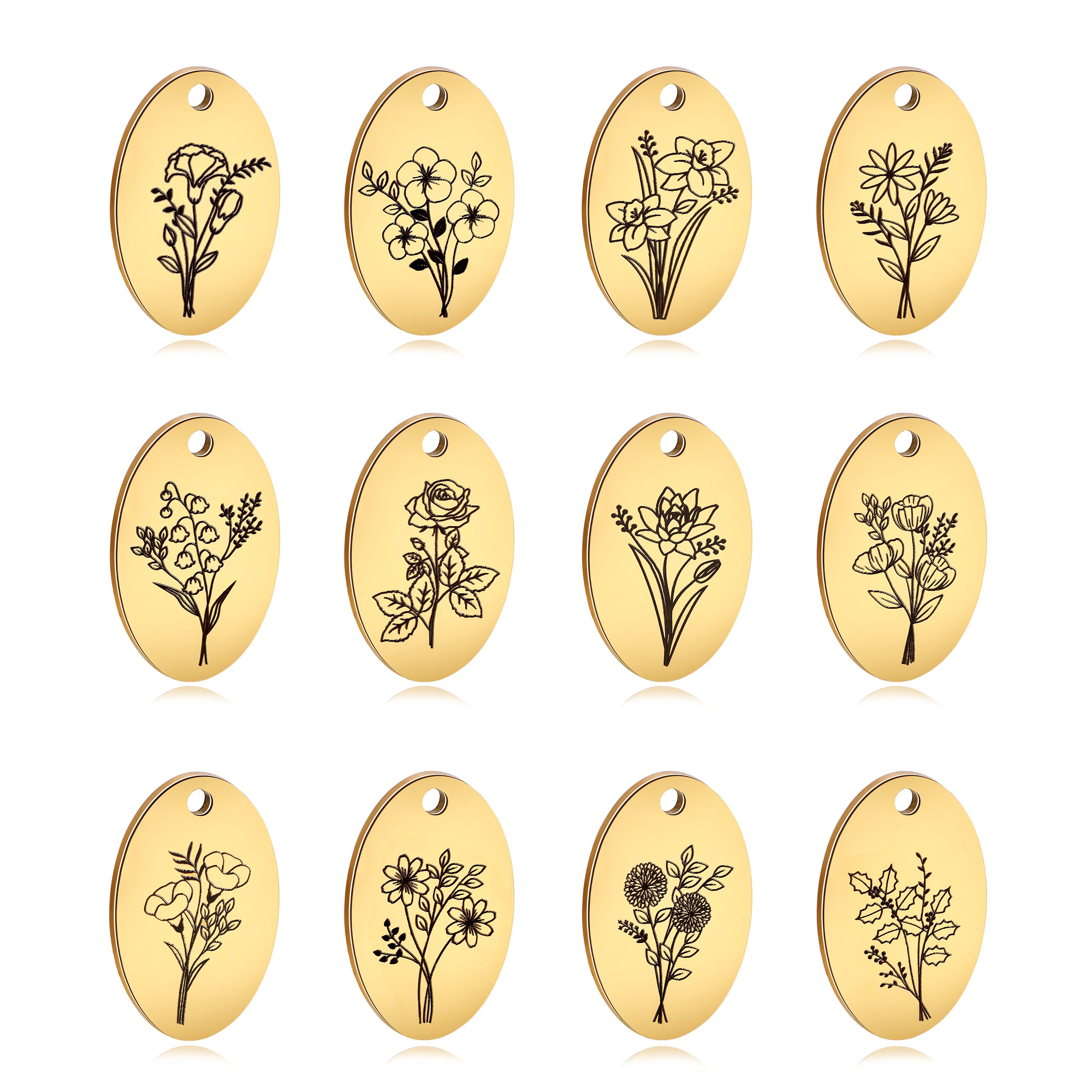 5Pcs Oval Birth Month Flower P - Birth Flower Necklace recension och pris