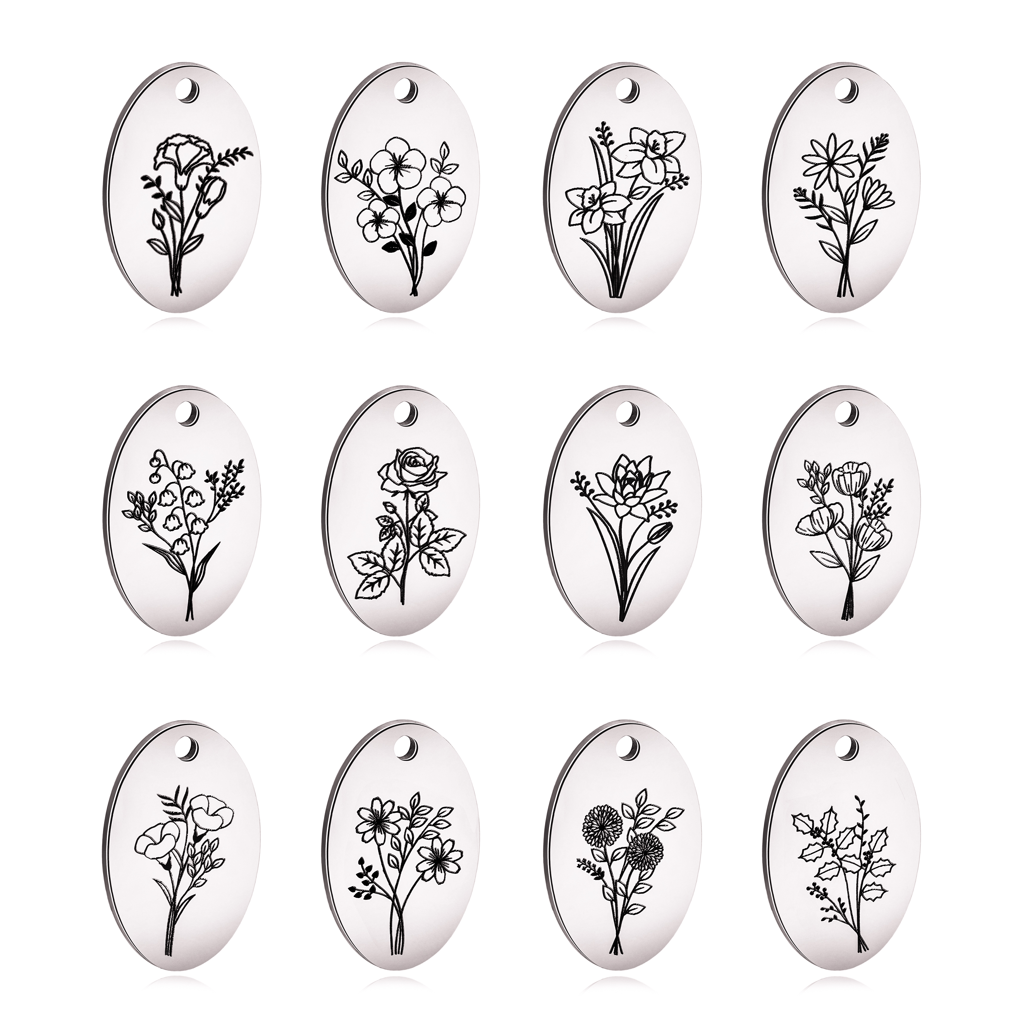 5Pcs Oval Birth Month Flower P - Birth Flower Necklace recension och pris