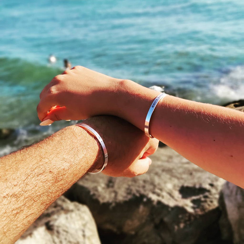 Custom Phrase Cuff Bracelets f - Coordinates Bracelet recension och pris