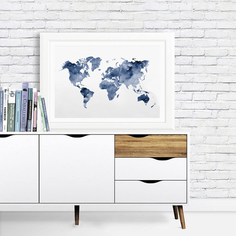 Blue World Map Print Navy Map  - Custom Star Map recension och pris