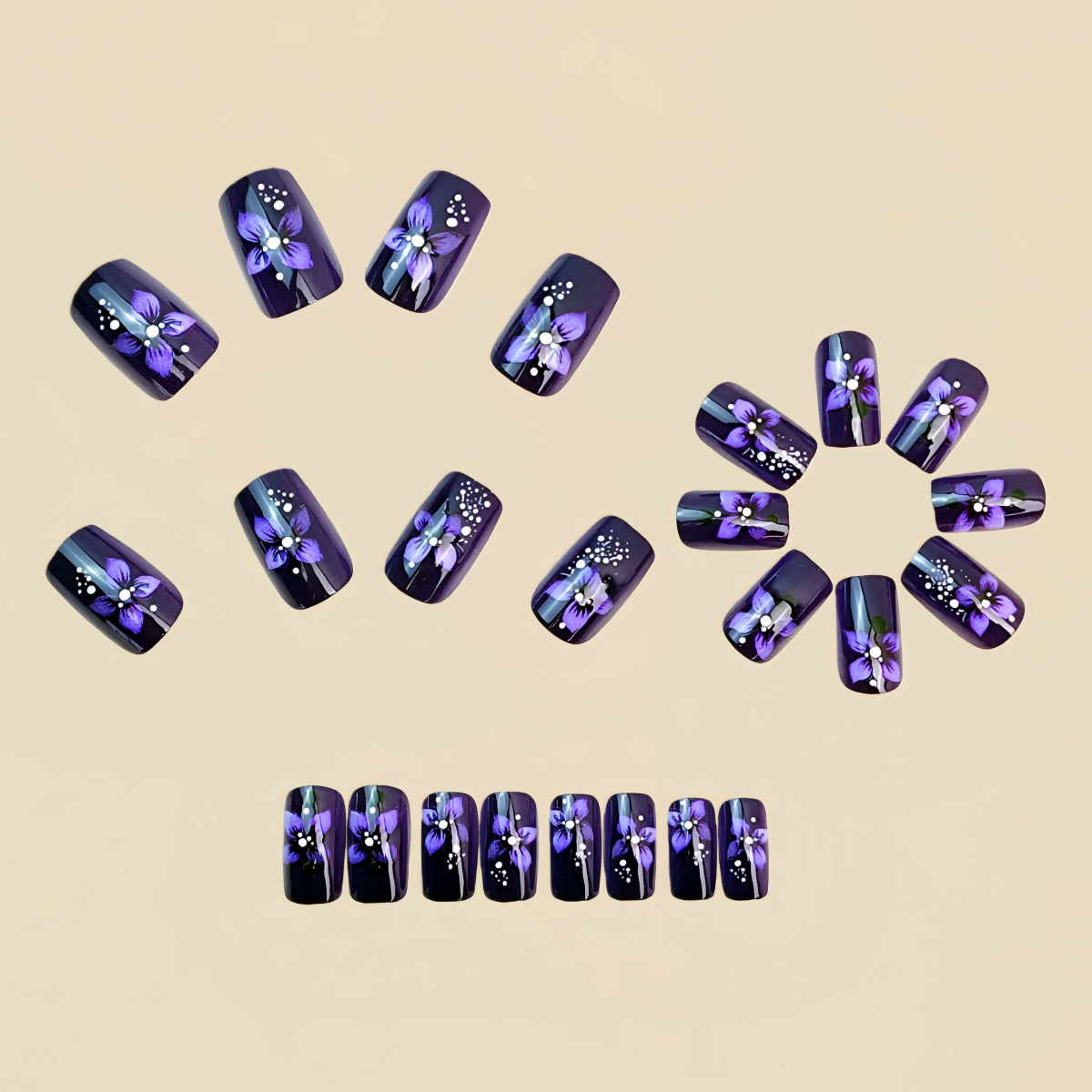 Medium square fake nails for w - Pressed Flower Art recension och pris