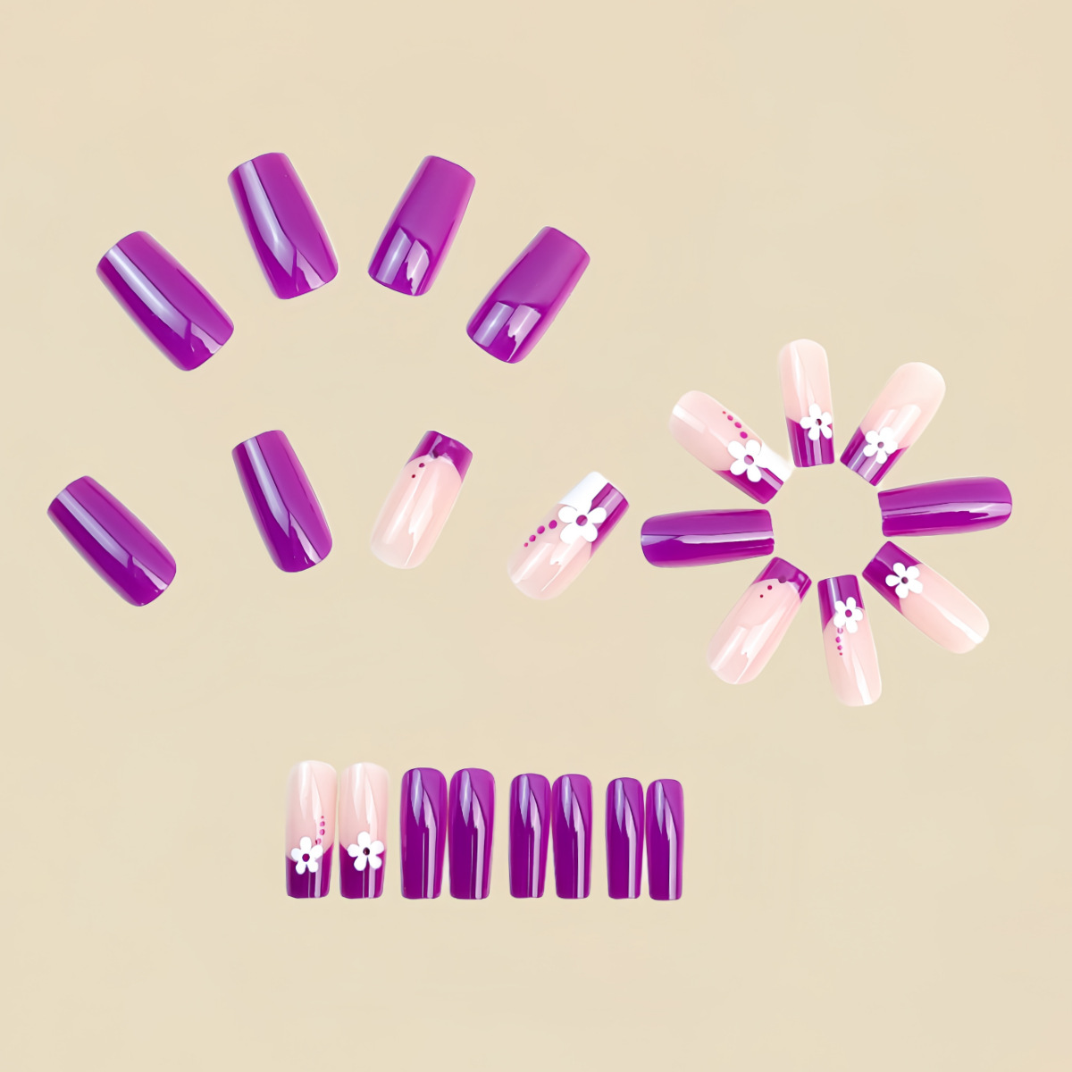 Medium square fake nails for w - Pressed Flower Art recension och pris