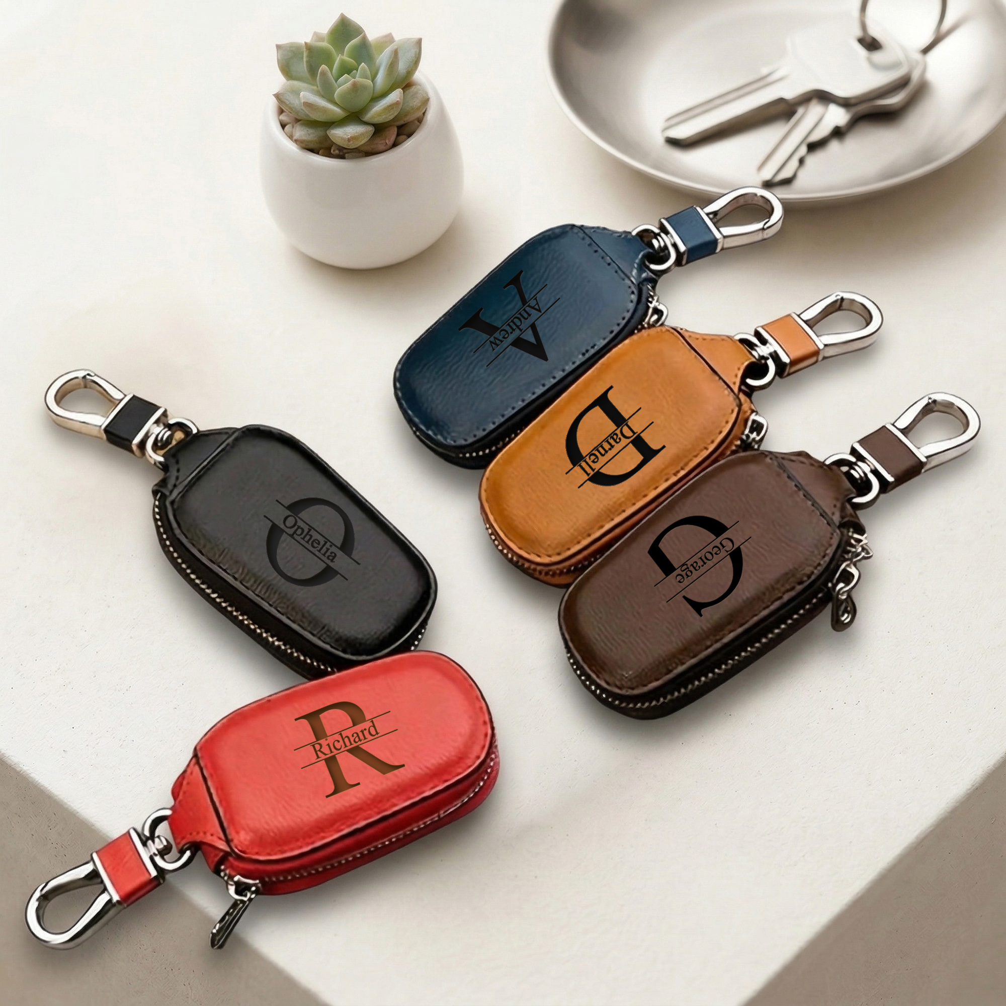 Personalized Custom Zipper Key - Monogram Keychain Leather recension och pris
