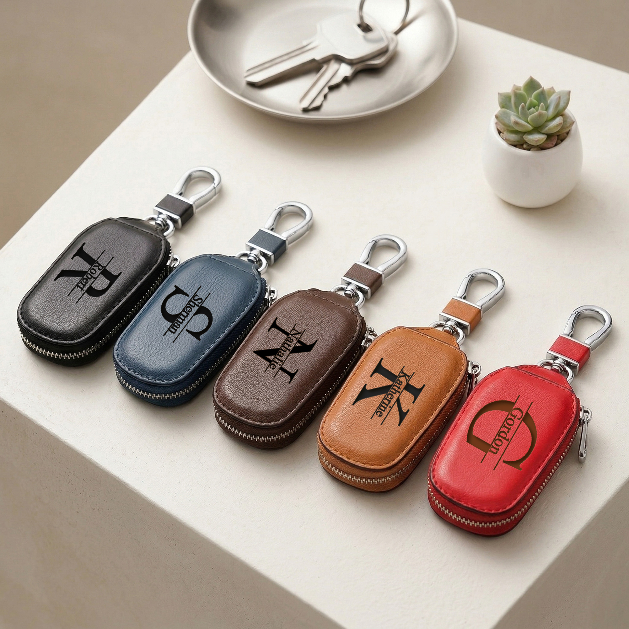 Personalized Custom Zipper Key - Monogram Keychain Leather recension och pris