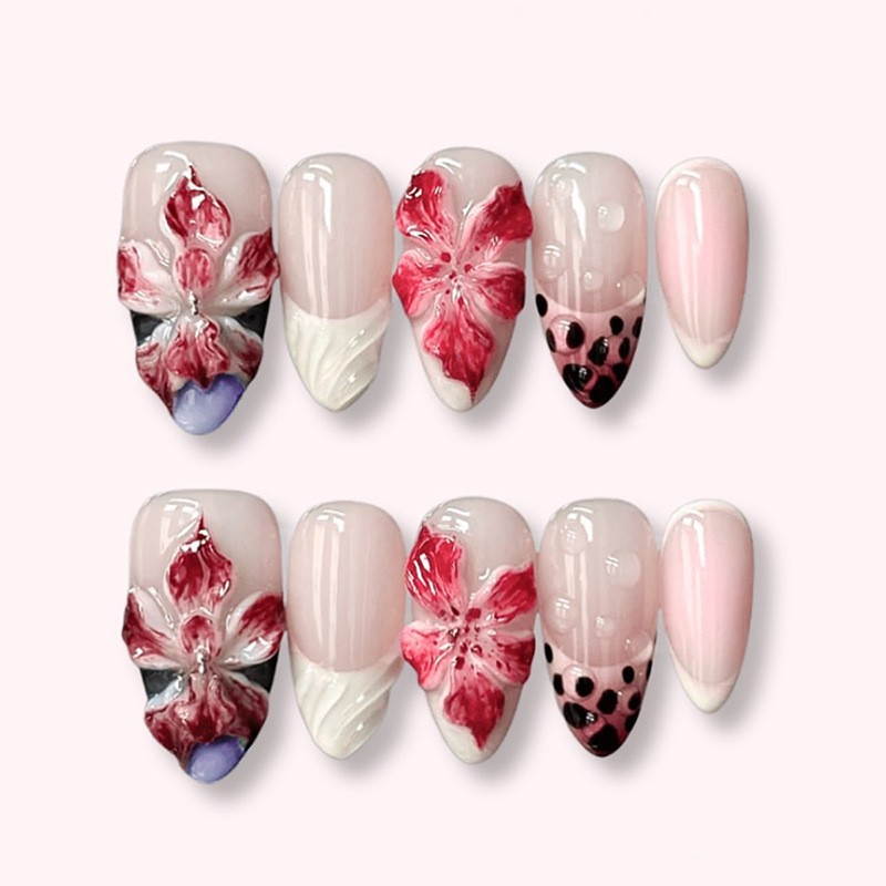 24pcs Leopard Print Brown Nail - Pressed Flower Art recension och pris