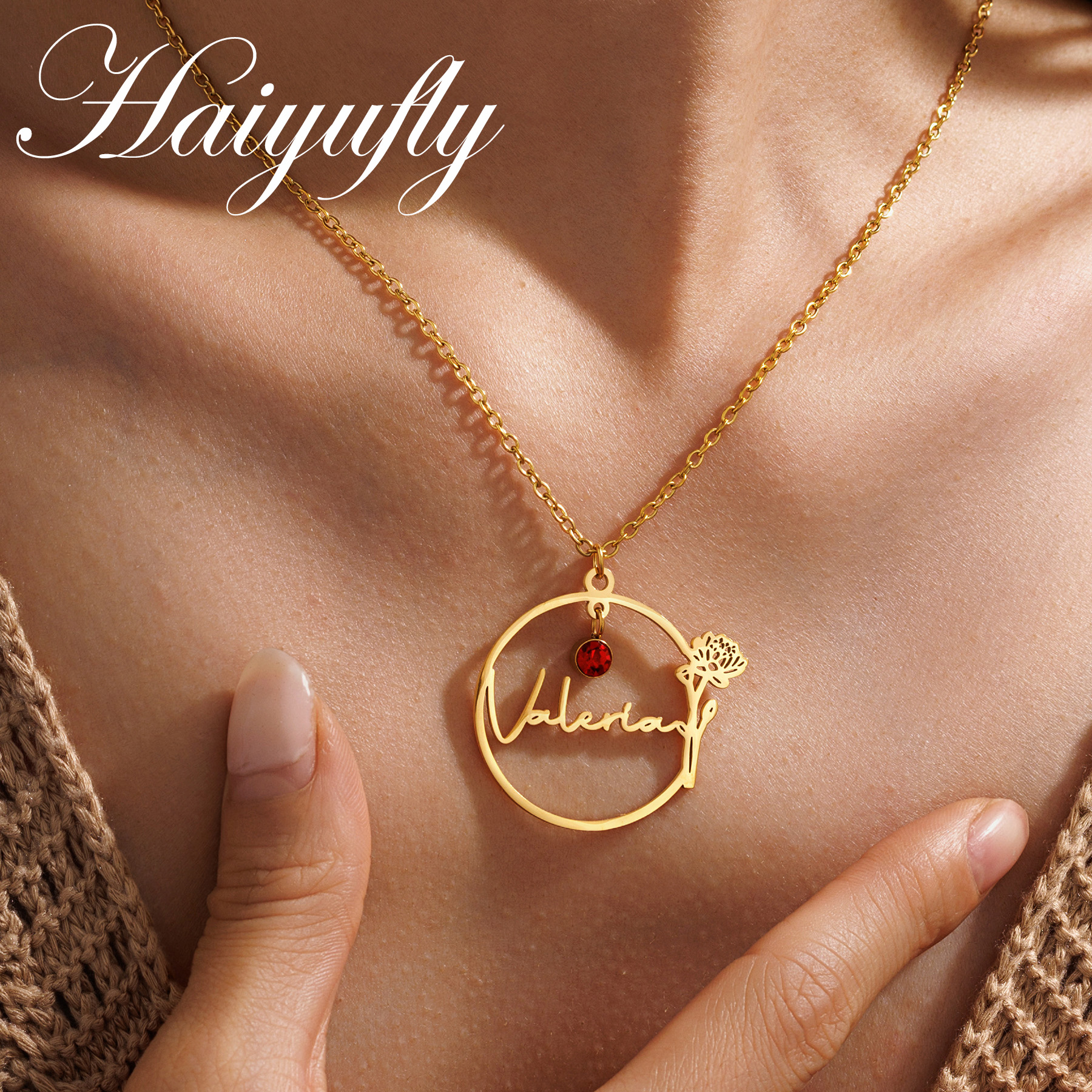 Haiyufly Custom Name Necklace  - Birth Flower Necklace recension och pris