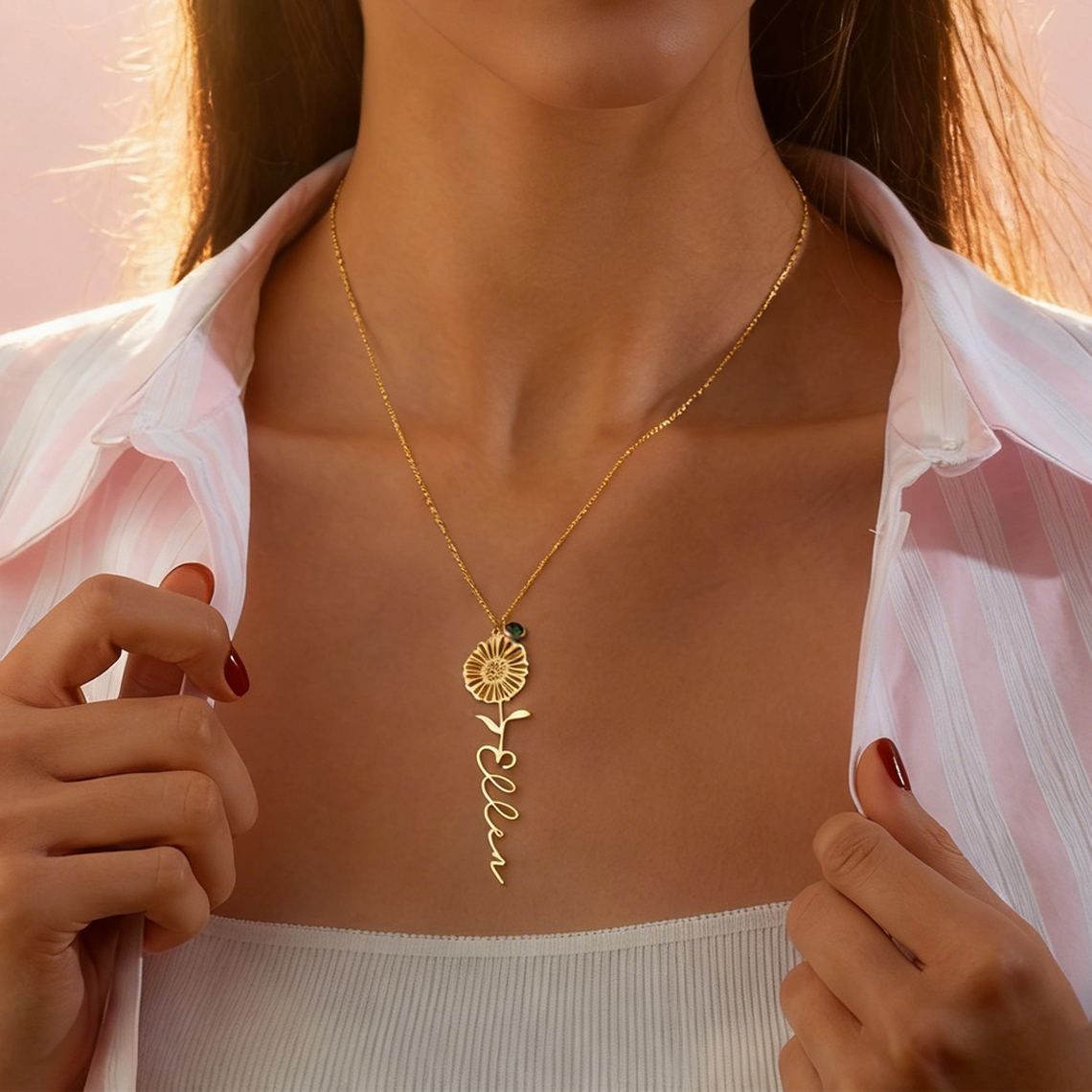 Customized Name Necklace with  - Birth Flower Necklace recension och pris