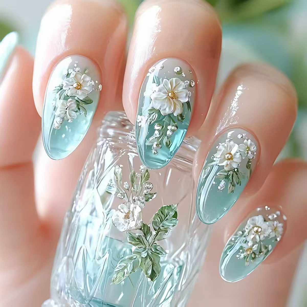 Medium fake nails for women gi - Pressed Flower Art recension och pris